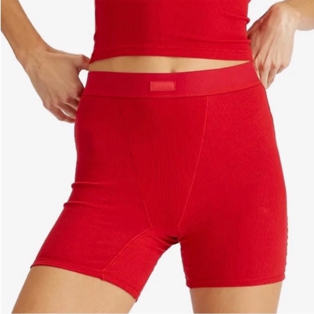 High-Rise Ribbed Red Bike Shorts Skims small